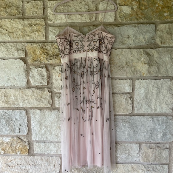 Aidan Mattox Pink Blush Embellished Beaded Floral Tea Length Dress - Picture 5 of 17